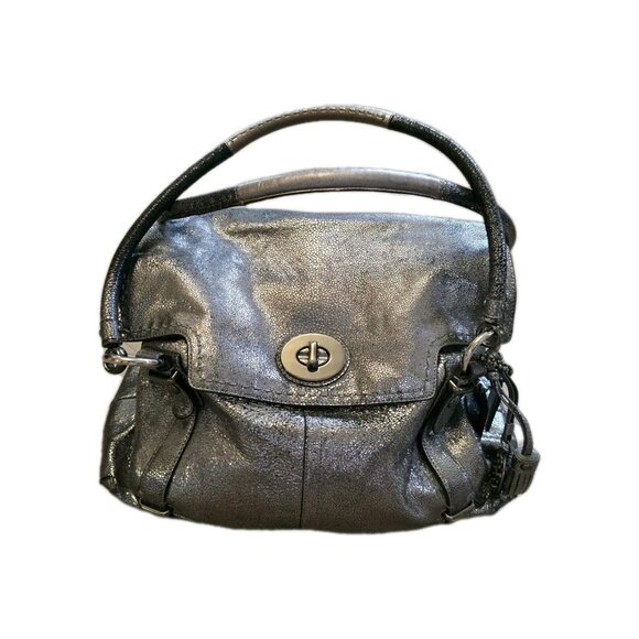 Coach Ltd Ed Hamptons Metallic Flap LG Carryall Tote Bag Satchel Silver RARE EUC - Picture 2 of 16